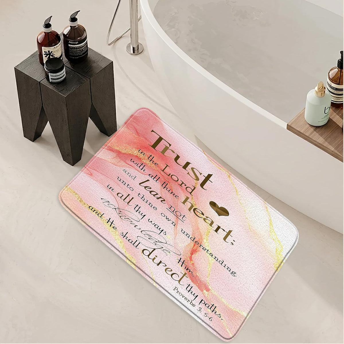 Marble and Inspirational Quotes Bath Rugs Flannel Mat 17.71 x 29.52 Inch