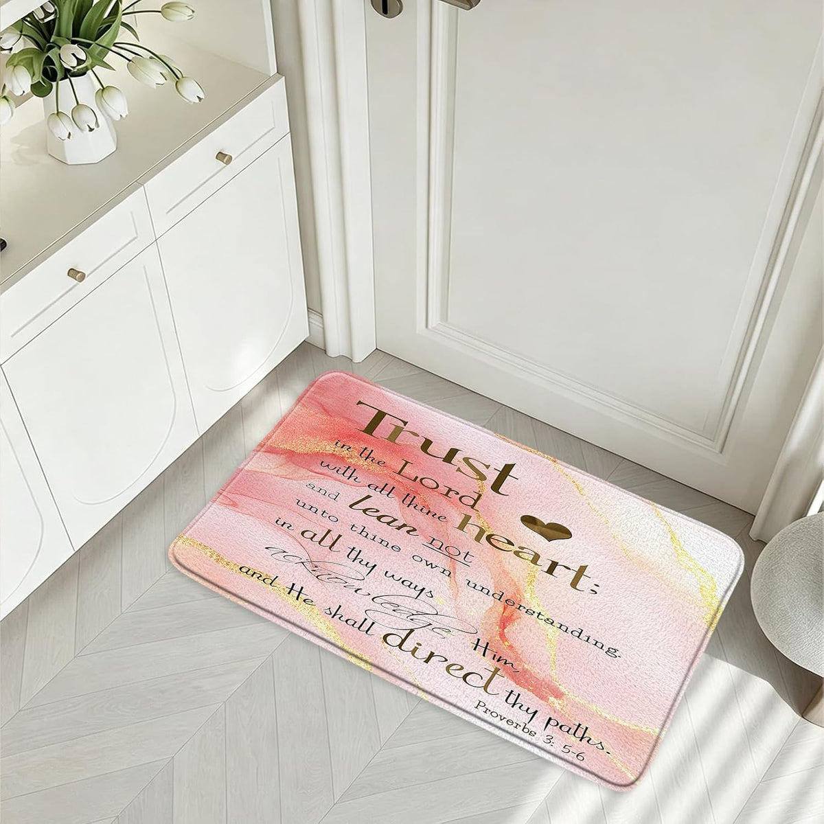 Marble and Inspirational Quotes Bath Rugs Flannel Mat 17.71 x 29.52 Inch