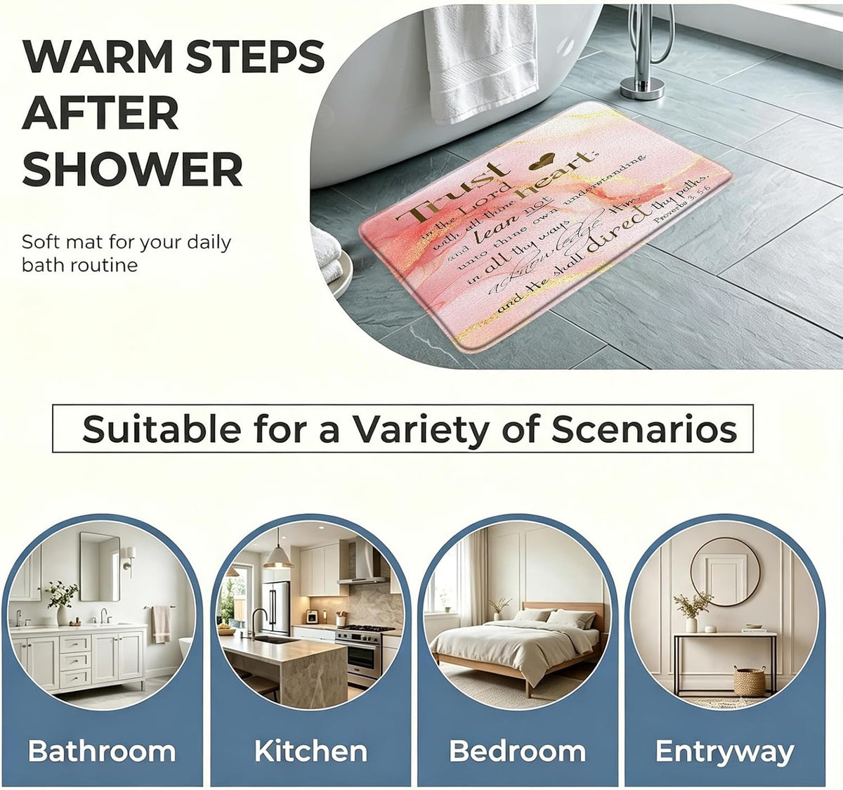 Marble and Inspirational Quotes Bath Rugs Flannel Mat 17.71 x 29.52 Inch