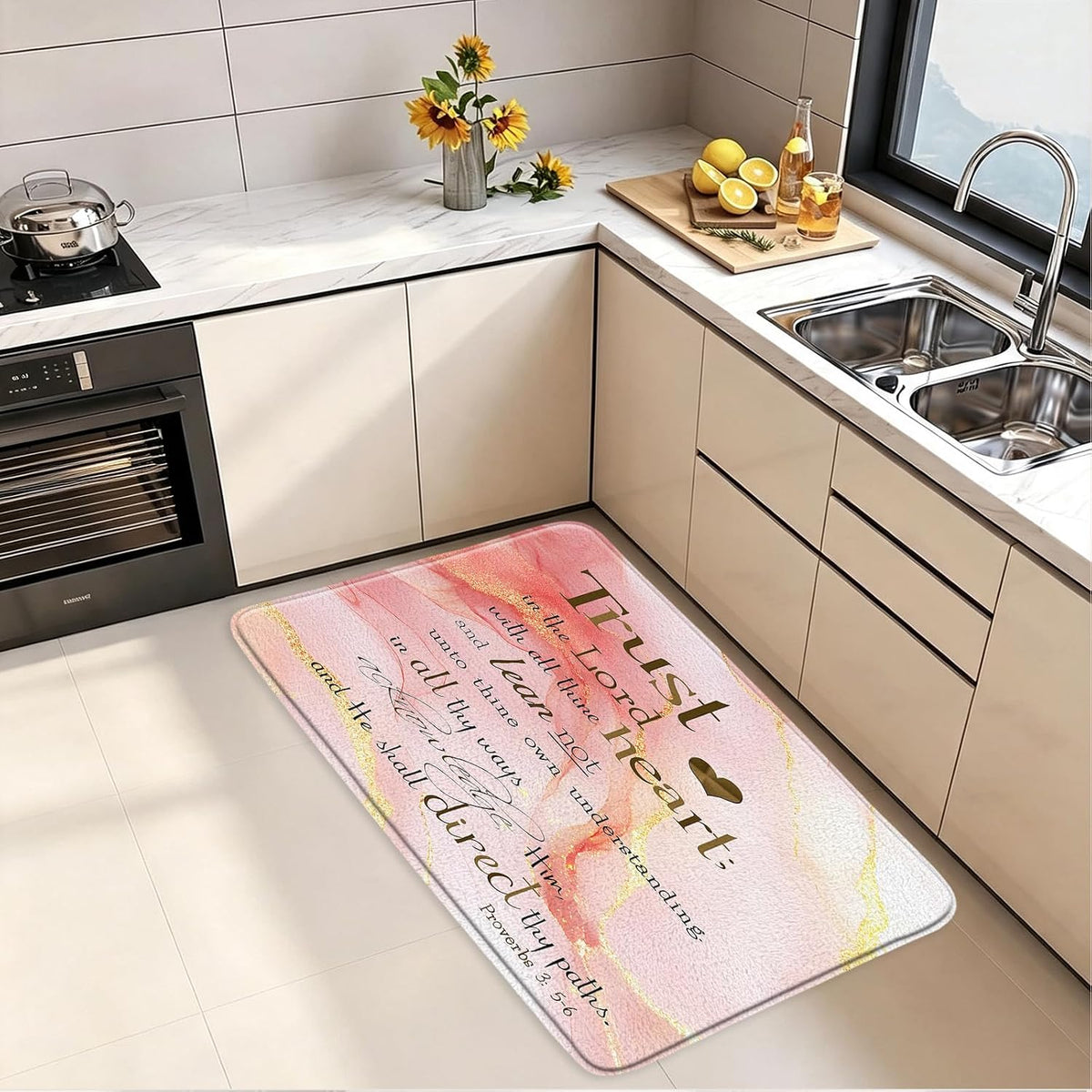 Marble and Inspirational Quotes Bath Rugs Flannel Mat 17.71 x 29.52 Inch