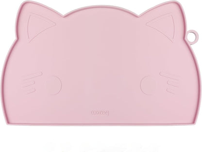 Coomazy Cat Food Mat Silicone Pet Feeding Mat for Indoor Cats Waterproof Non-Slip Water Bowl Pad with Raised Edge(Pink, 15.7 x 9'')