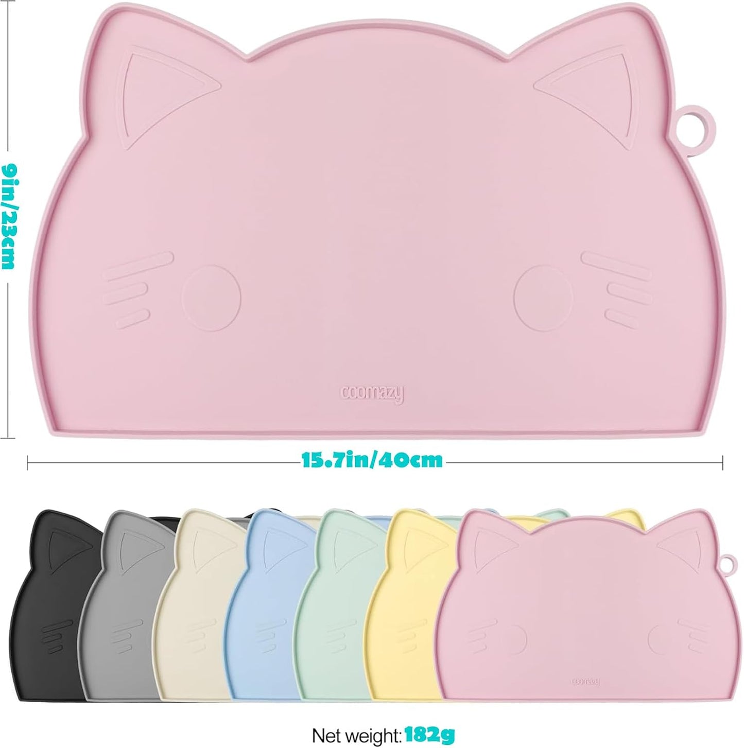 Coomazy Cat Food Mat Silicone Pet Feeding Mat for Indoor Cats Waterproof Non-Slip Water Bowl Pad with Raised Edge(Pink, 15.7 x 9'')