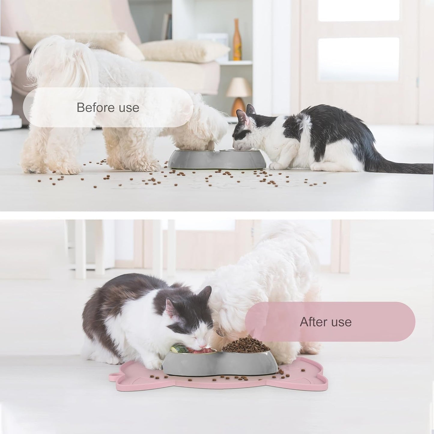 Coomazy Cat Food Mat Silicone Pet Feeding Mat for Indoor Cats Waterproof Non-Slip Water Bowl Pad with Raised Edge(Pink, 15.7 x 9'')