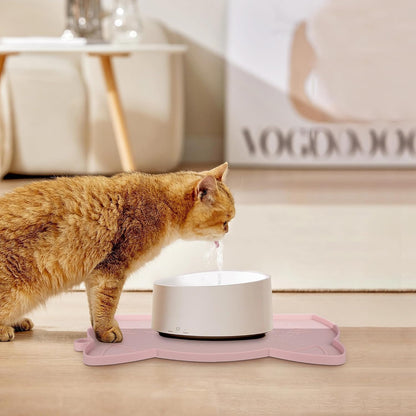 Coomazy Cat Food Mat Silicone Pet Feeding Mat for Indoor Cats Waterproof Non-Slip Water Bowl Pad with Raised Edge(Pink, 15.7 x 9'')
