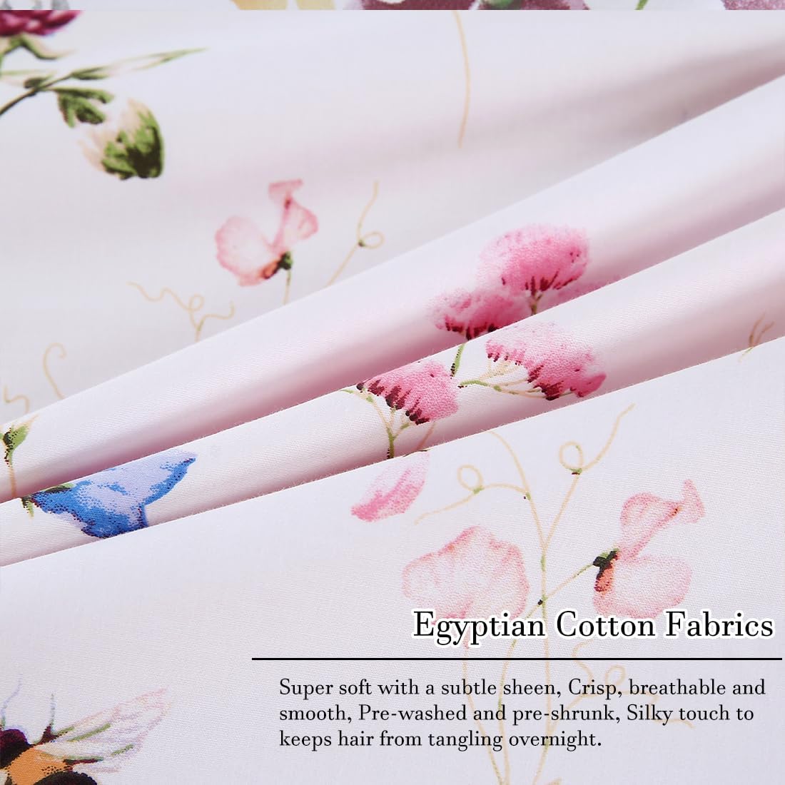 100% Cotton Pillowcases Standard Size Set of 2, Pink Floral & Bee