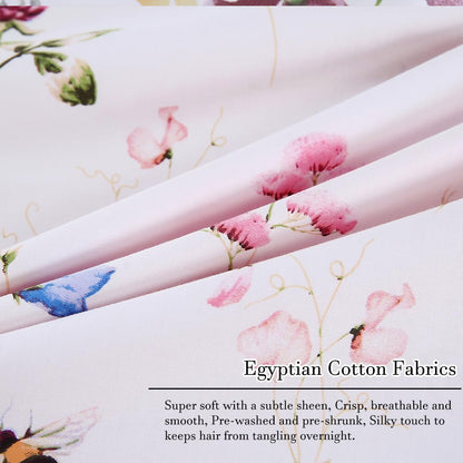 100% Cotton Pillowcases Standard Size Set of 2, Pink Floral & Bee