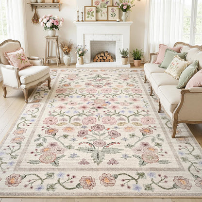 5x7 Pink Floral Large Area Rug Modern