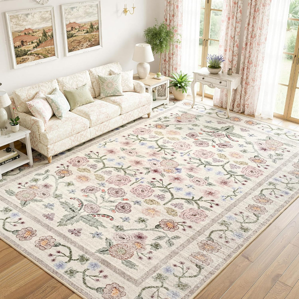 5x7 Pink Floral Large Area Rug Modern