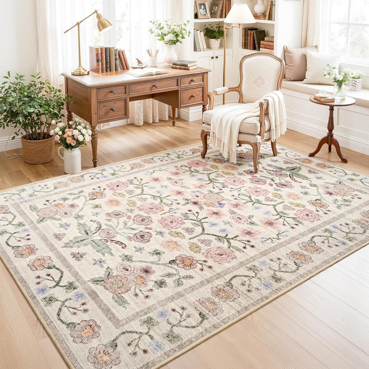 5x7 Pink Floral Large Area Rug Modern