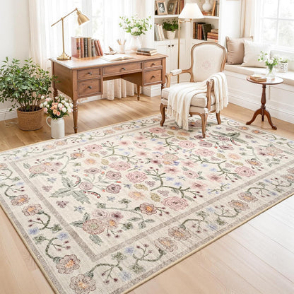 5x7 Pink Floral Large Area Rug Modern