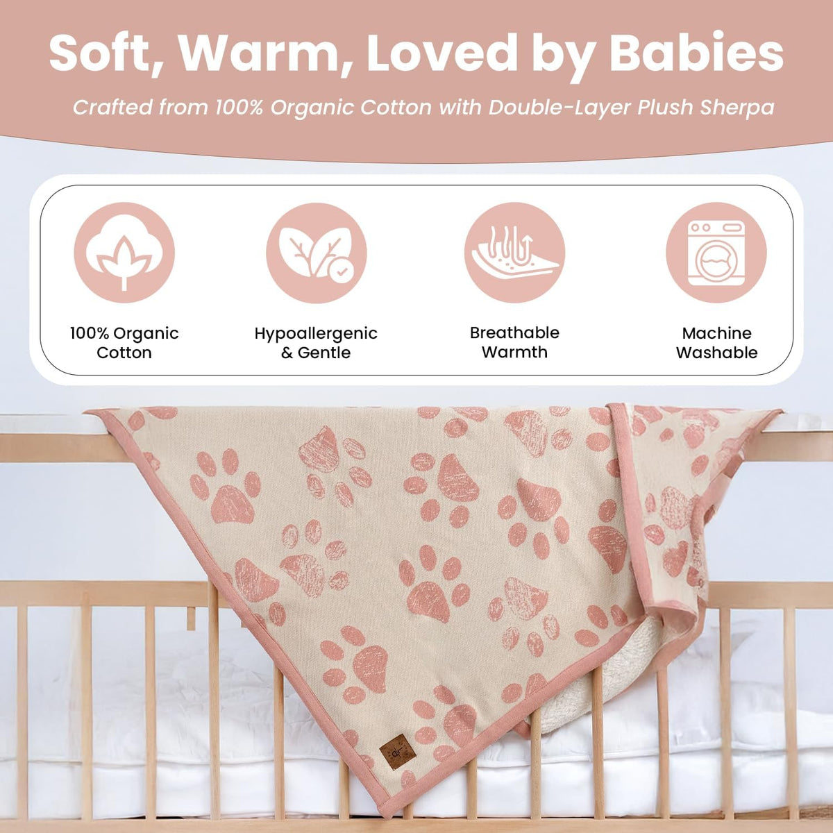Baby & Pet Blanket, Cotton Sherpa, Pink Beige, 30x40 in