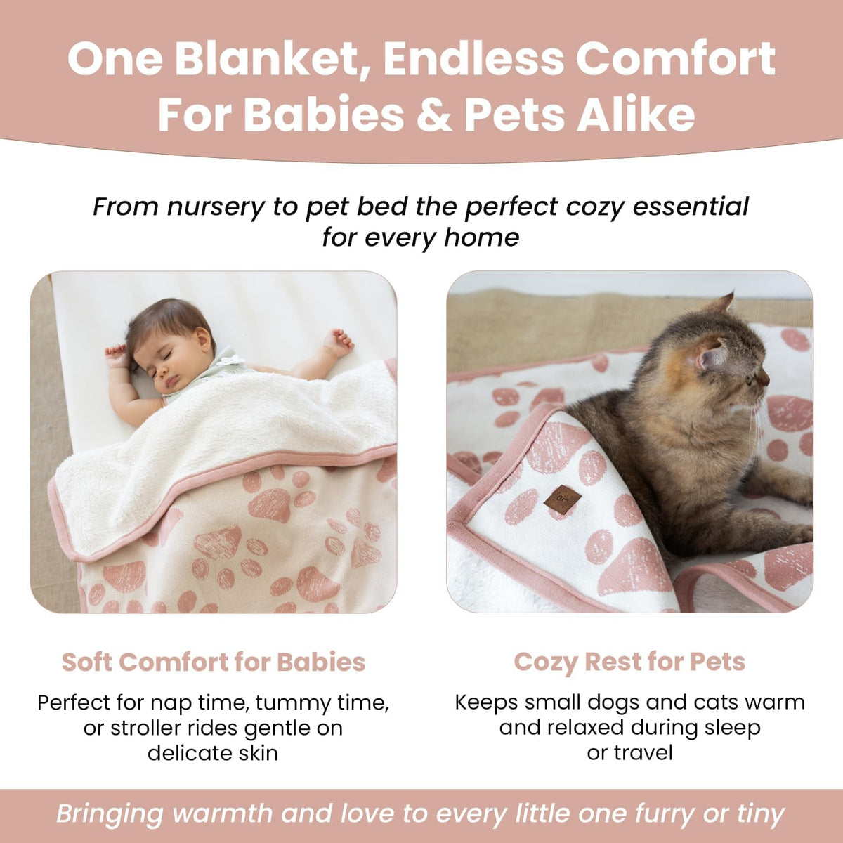 Baby & Pet Blanket, Cotton Sherpa, Pink Beige, 30x40 in