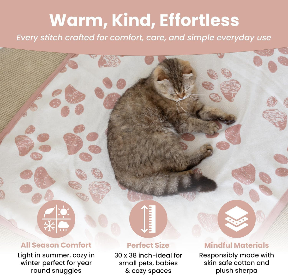 Baby & Pet Blanket, Cotton Sherpa, Pink Beige, 30x40 in