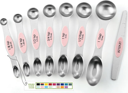Stainless Steel 8 Magnetic Measuring Spoons Set, Pink Lemonade