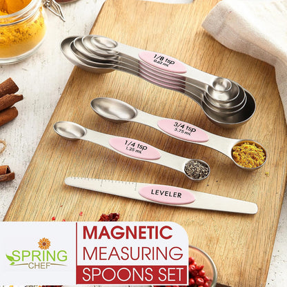 Stainless Steel 8 Magnetic Measuring Spoons Set, Pink Lemonade