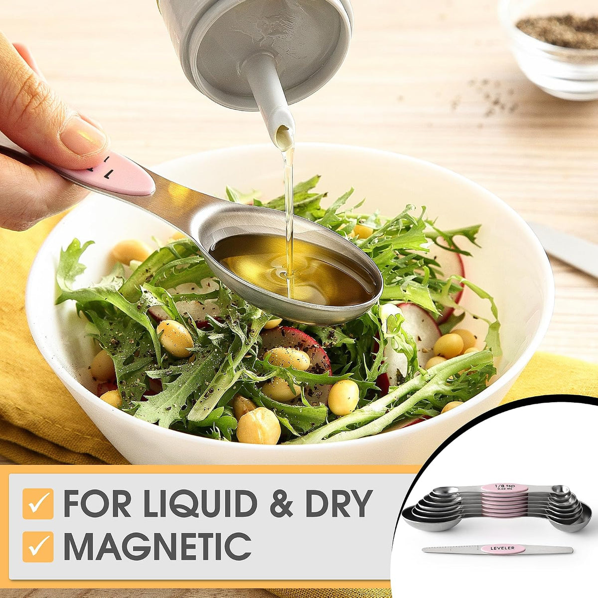 Stainless Steel 8 Magnetic Measuring Spoons Set, Pink Lemonade