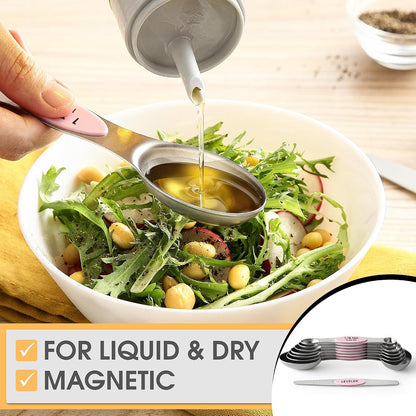 Stainless Steel 8 Magnetic Measuring Spoons Set, Pink Lemonade