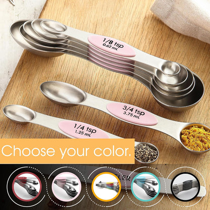 Stainless Steel 8 Magnetic Measuring Spoons Set, Pink Lemonade