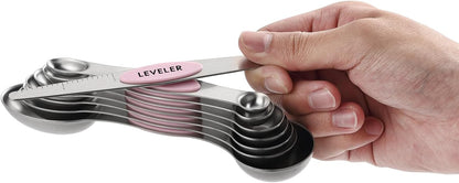 Stainless Steel 8 Magnetic Measuring Spoons Set, Pink Lemonade
