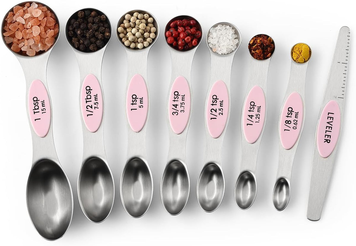 Stainless Steel 8 Magnetic Measuring Spoons Set, Pink Lemonade