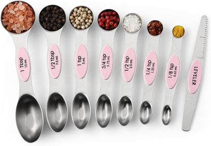 Stainless Steel 8 Magnetic Measuring Spoons Set, Pink Lemonade