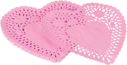 Paper Doilies, Heart Paper Lace Doilies Disposable Placemats Modern Tableware Decorative Bulk -Fitting for (Cakes/Desserts/Baked Grilled Fried Food) 6 Inch & 100 Pack & Pink