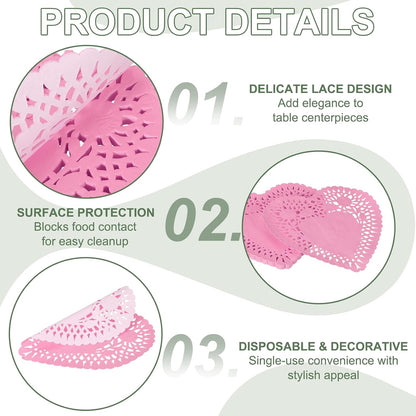 Paper Doilies, Heart Paper Lace Doilies Disposable Placemats Modern Tableware Decorative Bulk -Fitting for (Cakes/Desserts/Baked Grilled Fried Food) 6 Inch & 100 Pack & Pink