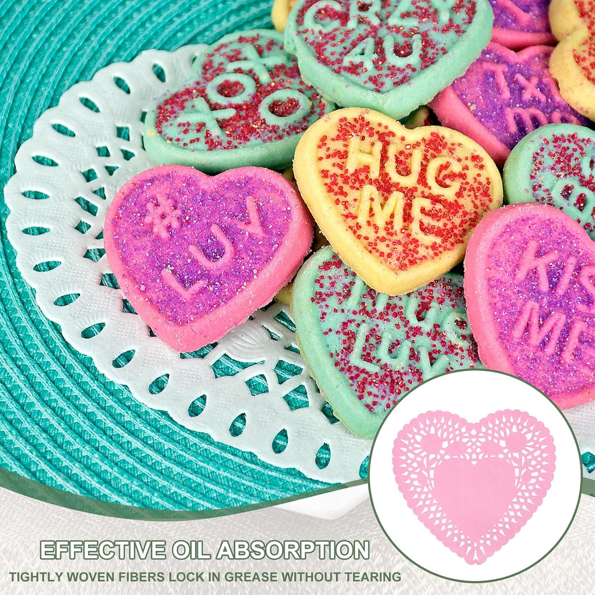 Paper Doilies, Heart Paper Lace Doilies Disposable Placemats Modern Tableware Decorative Bulk -Fitting for (Cakes/Desserts/Baked Grilled Fried Food) 6 Inch & 100 Pack & Pink