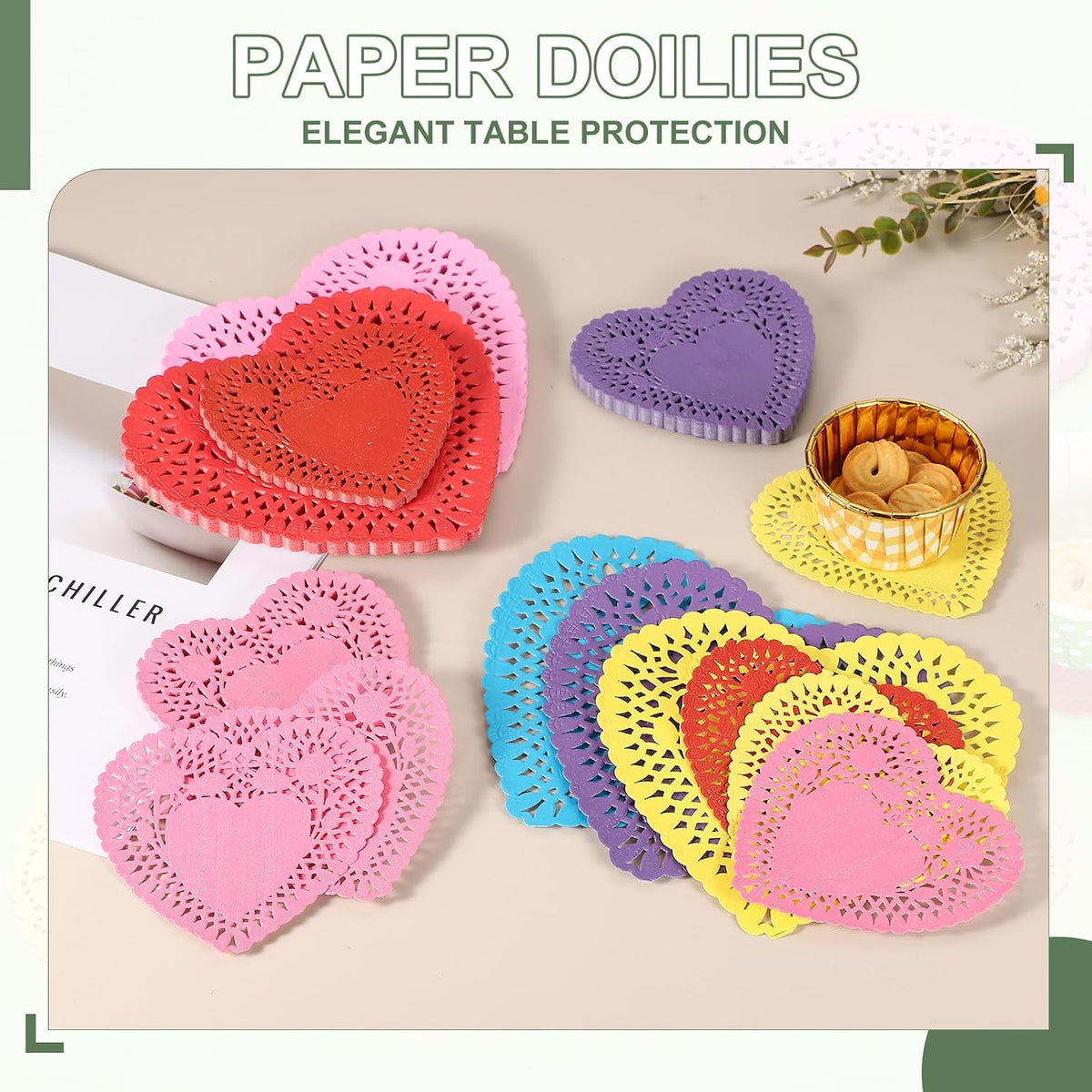 Paper Doilies, Heart Paper Lace Doilies Disposable Placemats Modern Tableware Decorative Bulk -Fitting for (Cakes/Desserts/Baked Grilled Fried Food) 6 Inch & 100 Pack & Pink