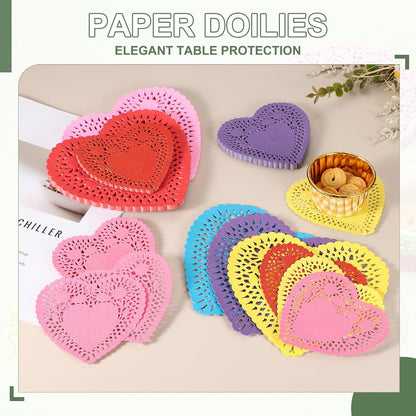 Paper Doilies, Heart Paper Lace Doilies Disposable Placemats Modern Tableware Decorative Bulk -Fitting for (Cakes/Desserts/Baked Grilled Fried Food) 6 Inch & 100 Pack & Pink