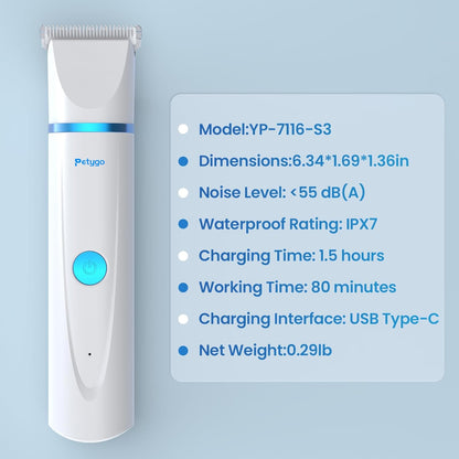 3-in-1 Dog & Cat Grooming Kit - Rechargeable Cordless Pet Hair Clippers with Nail Grinder & Paw Trimmer & 5 Guide Combs, Low Noise Dog Clippers for Grooming Small Medium Pets