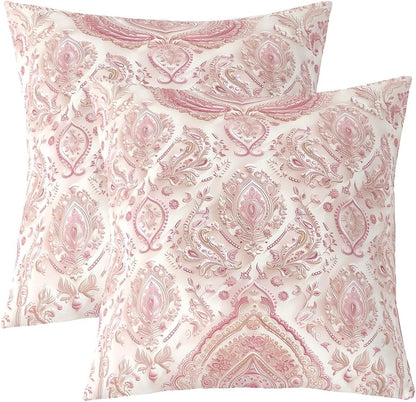 Victorian Style Pillow Covers 20x20 Inch Set of 2 3D Pink Beige Retro Floral Pillow Cases for Girls Teens Adults Women Dreamy European Style Flowers Print Cushion Covers for Living Room Couch