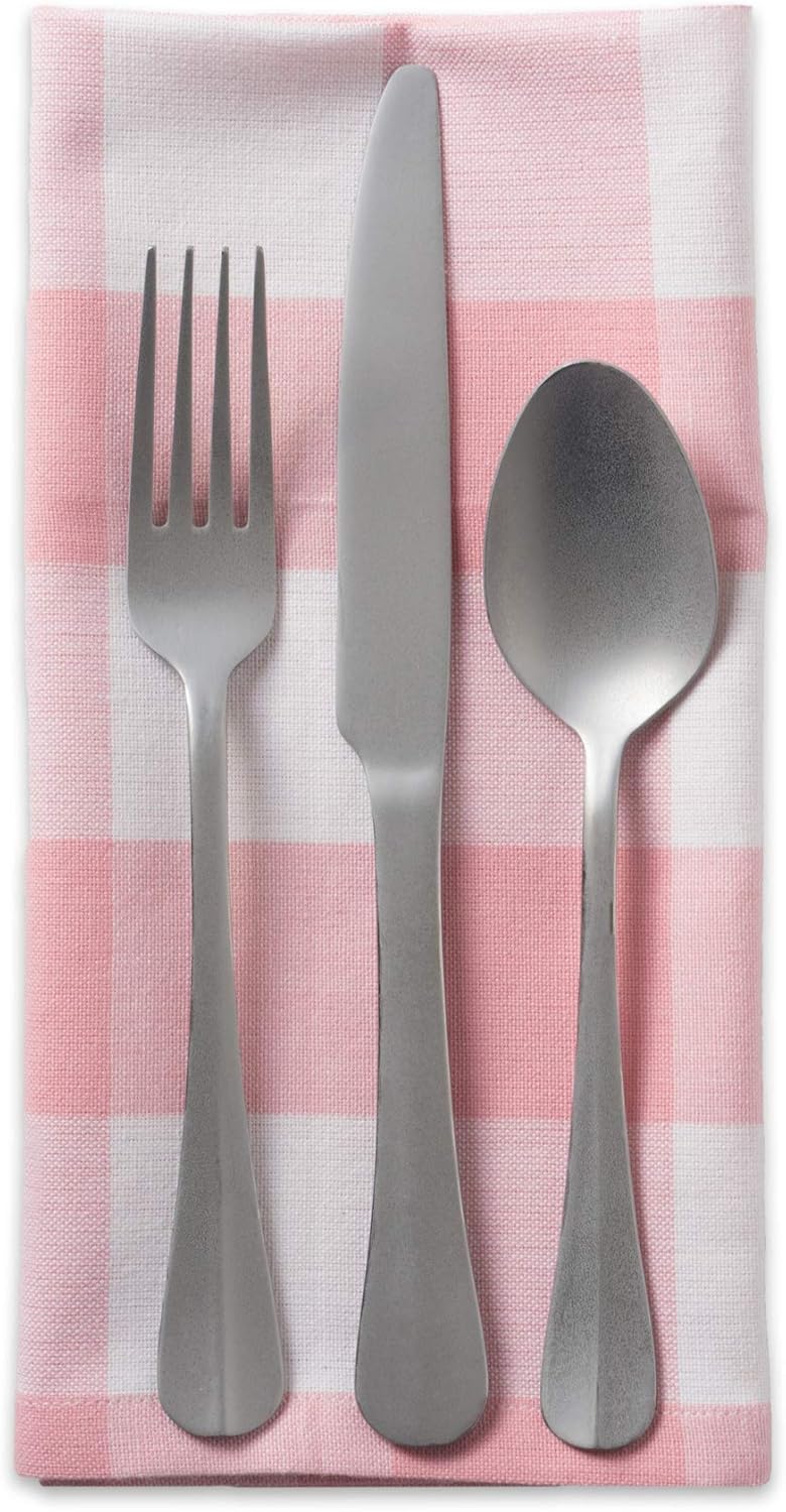 DII Buffalo Check Collection, Classic Farmhouse Cloth Napkin Set, 20x20, Pink & White, 6 Piece