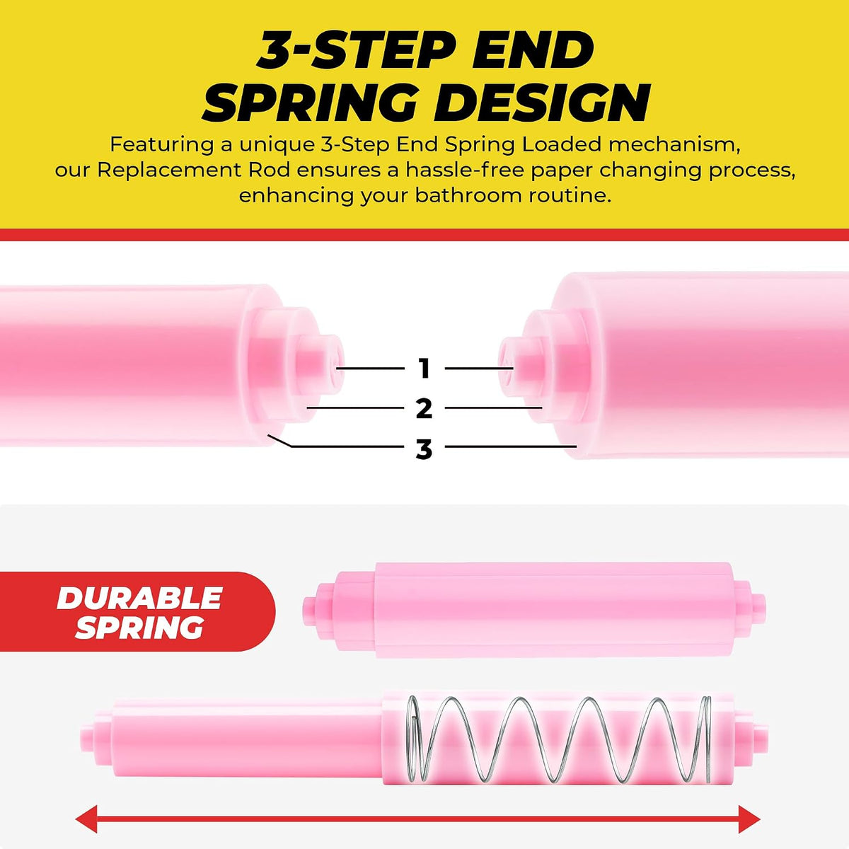Pink Universal Plastic Spring Loaded Toilet Paper Roll Holder Replacement Rod, Pink Toilet Paper Roll Replacement Rod