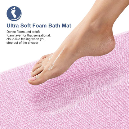 Thick Memory Foam Bathroom Rugs 30x20, Soft Absorbent Bath Mat, Pink