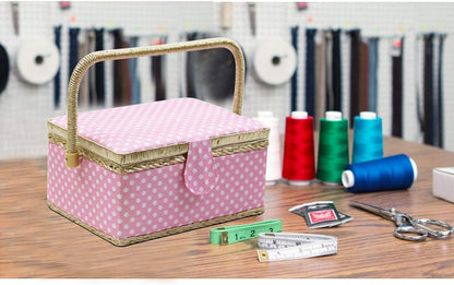 Sewing Basket with Sewing Kit, Sewing Box Organizer with Accessories, Sewing Supplies Storage with Sewing Tools Set (Pink, Medium)