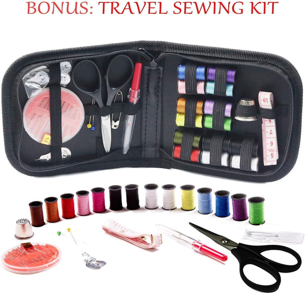 Sewing Basket with Sewing Kit, Sewing Box Organizer with Accessories, Sewing Supplies Storage with Sewing Tools Set (Pink, Medium)