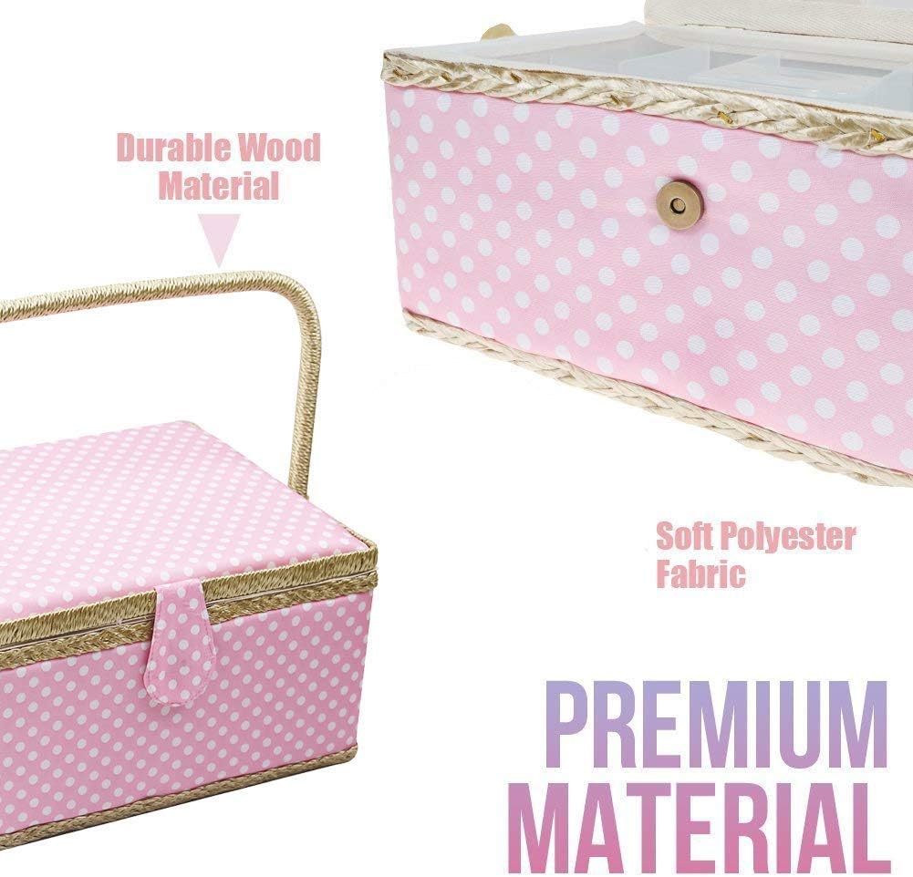 Sewing Basket with Sewing Kit, Sewing Box Organizer with Accessories, Sewing Supplies Storage with Sewing Tools Set (Pink, Medium)