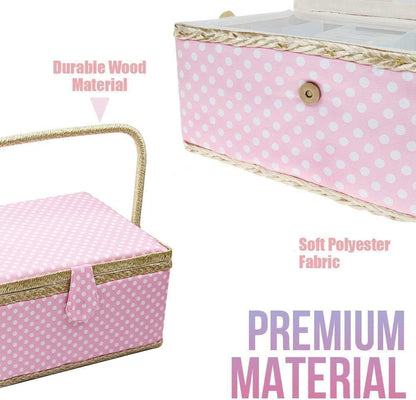 Sewing Basket with Sewing Kit, Sewing Box Organizer with Accessories, Sewing Supplies Storage with Sewing Tools Set (Pink, Medium)