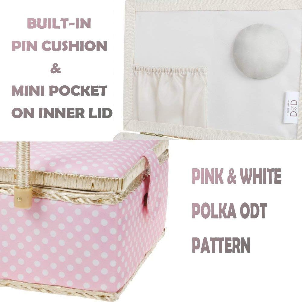 Sewing Basket with Sewing Kit, Sewing Box Organizer with Accessories, Sewing Supplies Storage with Sewing Tools Set (Pink, Medium)