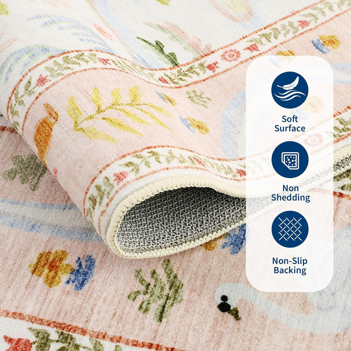 4x6 Whimsical Safari Nursery Area Rug Washable Non Slip Small Living Room Rugs Low Pile Animal Print Girs Bedroom Blush Throw Carpet Forest Fairy Tale Area Rugs for Entry Kids Room, Peach Blush
