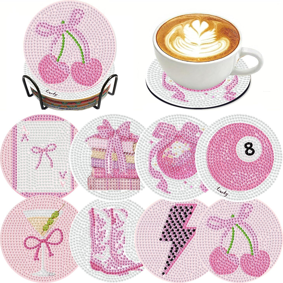 8 Pcs Coquette Diamond Art Coasters Kits, Diamond Painting Coasters Kits