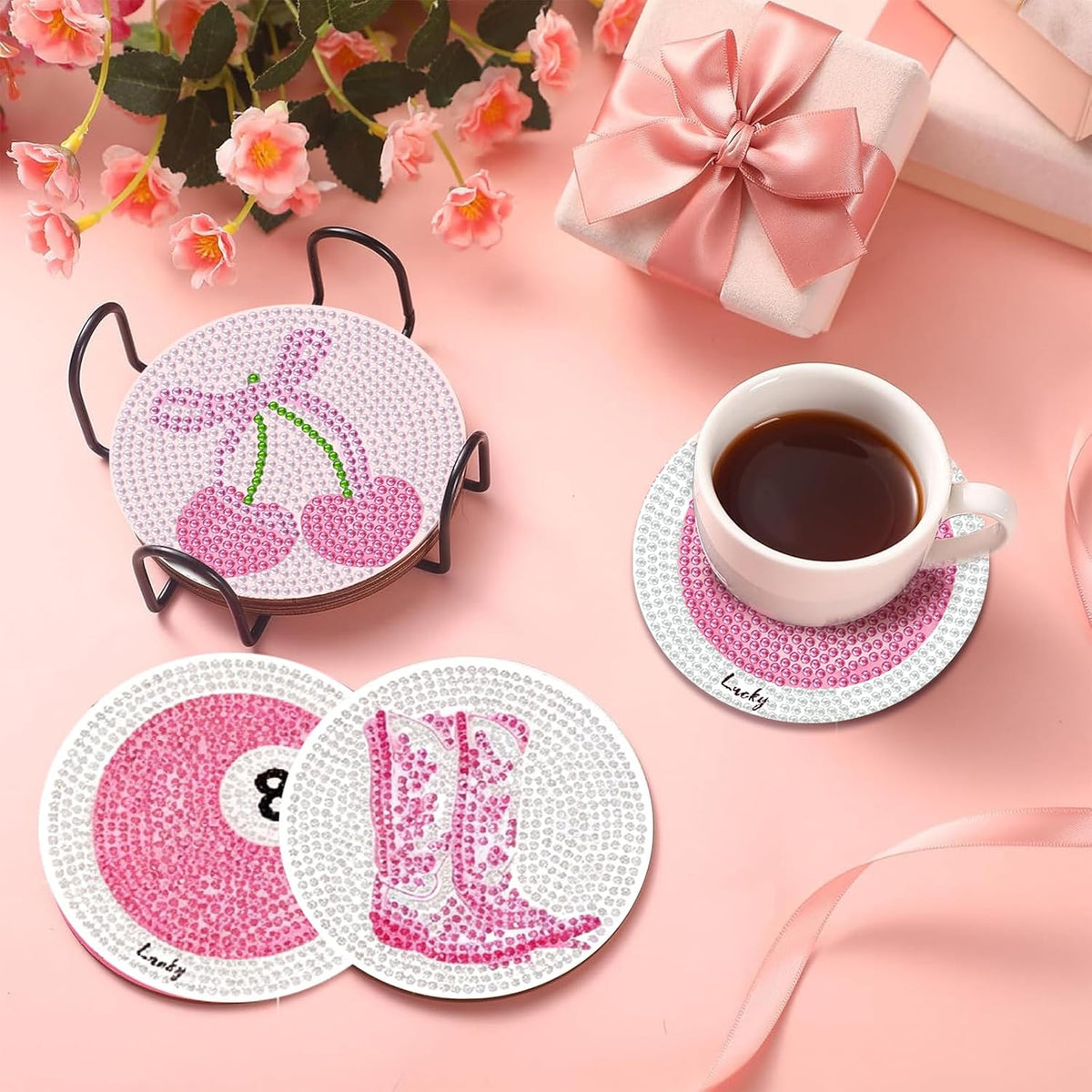 8 Pcs Coquette Diamond Art Coasters Kits, Diamond Painting Coasters Kits