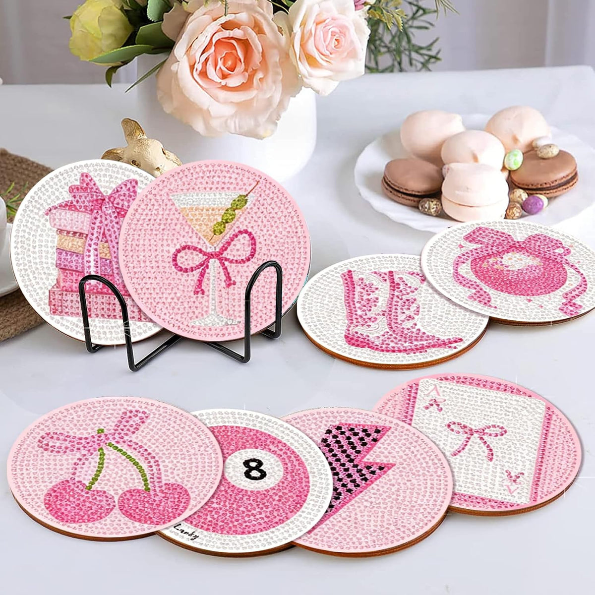 8 Pcs Coquette Diamond Art Coasters Kits, Diamond Painting Coasters Kits