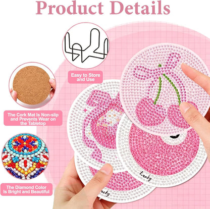 8 Pcs Coquette Diamond Art Coasters Kits, Diamond Painting Coasters Kits