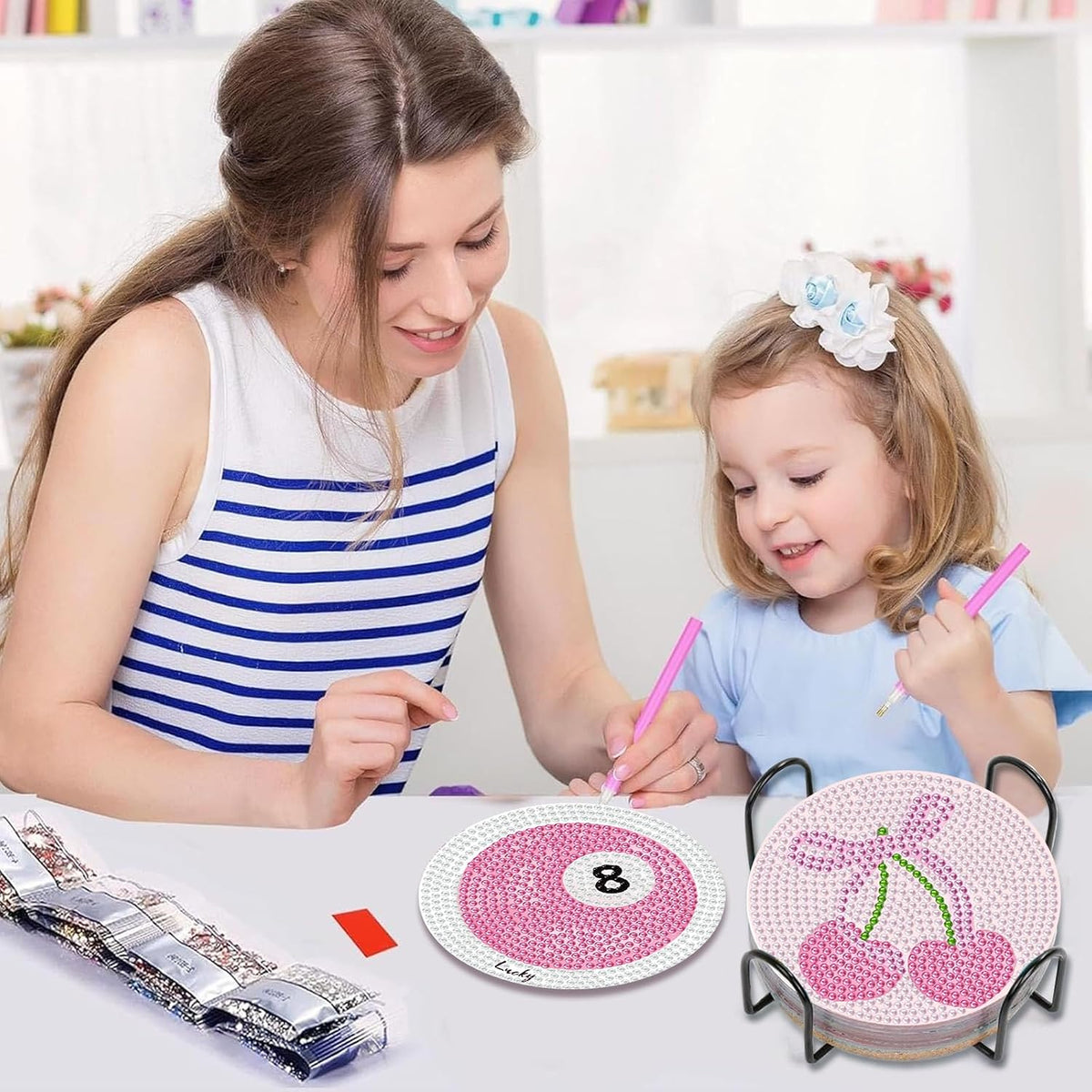 8 Pcs Coquette Diamond Art Coasters Kits, Diamond Painting Coasters Kits