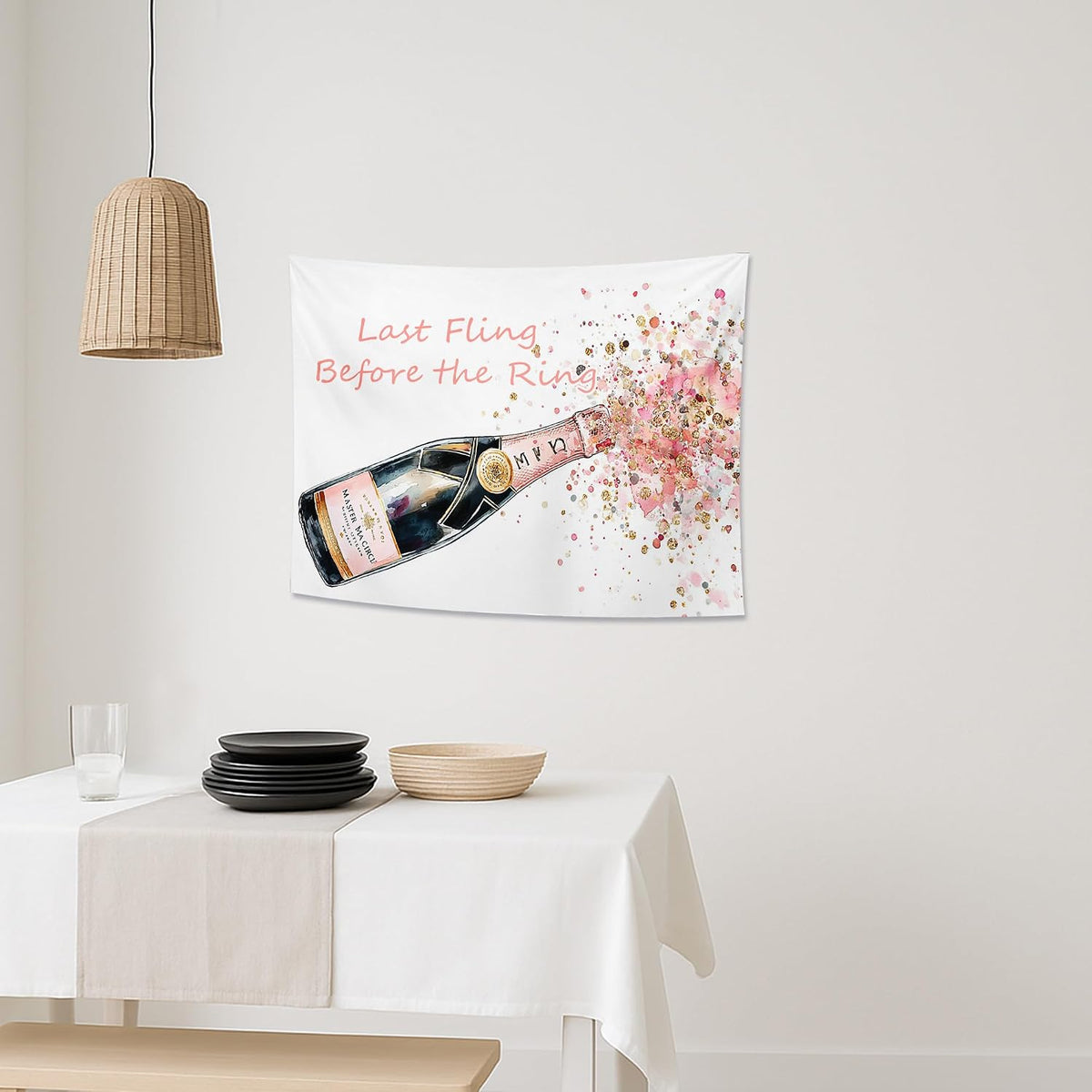 Sparkling Wine Floral Tapestry, Peach Confetti Wall Hanging for Bachelorette Party, Chic Decorative Room Décor, Fun Bedroom & Living Room Aesthetic 40x30 Inch