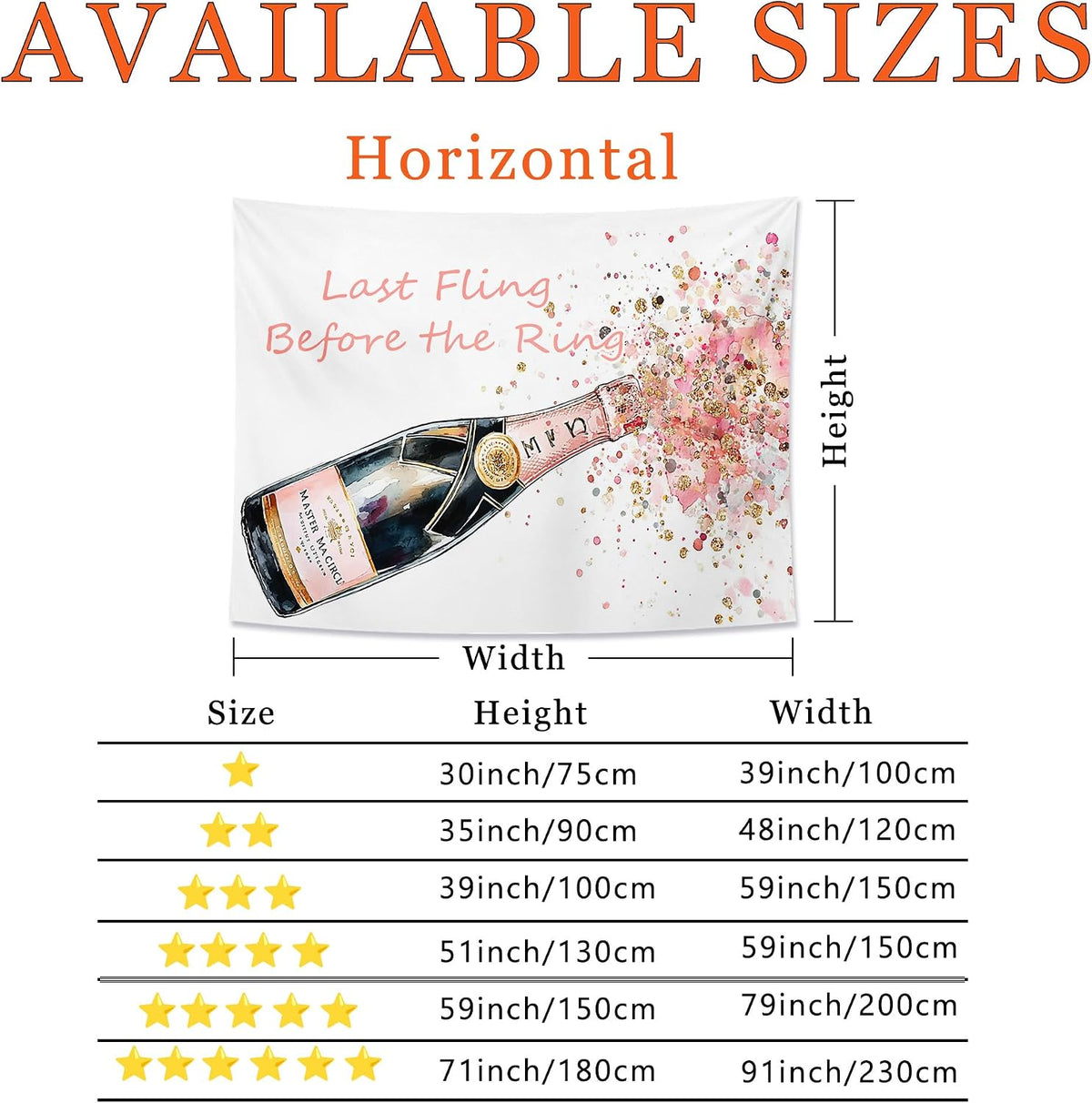Sparkling Wine Floral Tapestry, Peach Confetti Wall Hanging for Bachelorette Party, Chic Decorative Room Décor, Fun Bedroom & Living Room Aesthetic 40x30 Inch