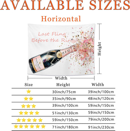 Sparkling Wine Floral Tapestry, Peach Confetti Wall Hanging for Bachelorette Party, Chic Decorative Room Décor, Fun Bedroom & Living Room Aesthetic 40x30 Inch