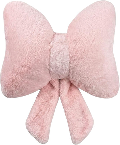 Pink Bow Pillow - Aesthetic Coquette Bowknot Decorative Pillow for Bedroom, Cute Velvet Ribbon Knot Cushion for Girls Room Decor, Large 16x13in Soft Plush Throw Pillow for Bed or Sofa